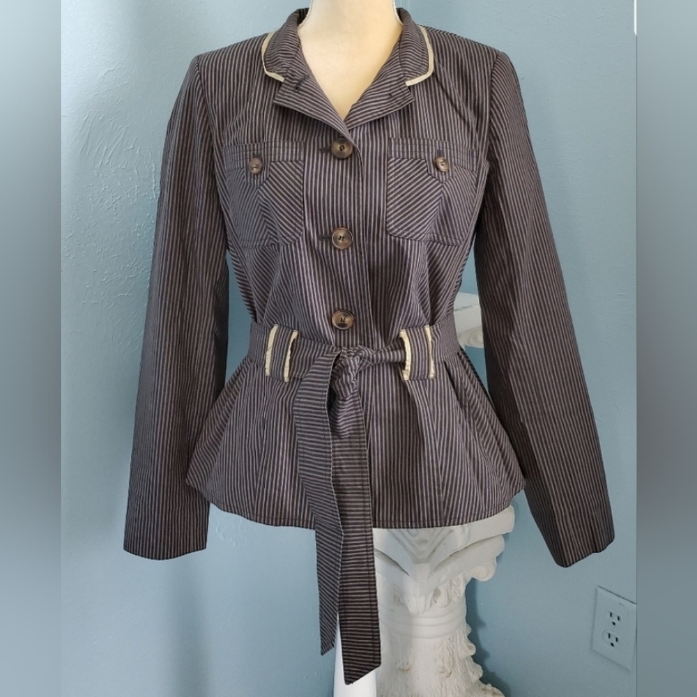 Apostrophe Pinstriped Blue And Brown Jacket